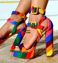 Разноцветные женские босоножки Choudory, в радужную полоску, на платформе, на массивном каблуке, с ремешком и пряжкой на щиколотке, туфли-лодочки на высоком каблуке 2024 - купить недорого