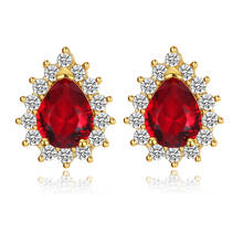 Fashion Gold/Silver Red Waterdrop Crystal Zircon Stud Earrings for Women Party Banquet Jewelry Gift 2024 - buy cheap