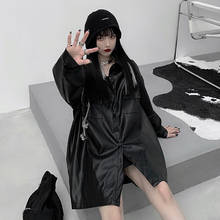 Japanese Casual Women Loose Leather Moto Jacket Outerwear Korean High Street Coat Chic Streetwear Long Sleeve Black Leather Tops 2024 - buy cheap