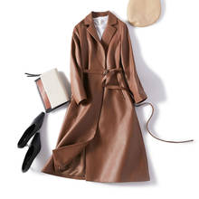 Jaqueta de couro legítimo feminina, casaco longo de pele de carneiro 100% para primavera e outono, jaqueta corta-vento de couro legítimo 12620 kj6102 2024 - compre barato