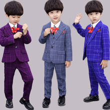 Formal Children's 3PCS Suit Set Flower Boy Wedding Party Performance Costume Kids Plaid Blazer Vest Pants Clothing Sets 2024 - buy cheap