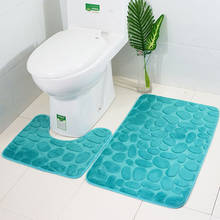 2pcs/Set Fleece Bath Mat Sets 3D Cobblestone Carpet Toilet Decor Mat Bathroom Anti-Slip Floor Mats Absorbent Rugs Europe America 2024 - buy cheap