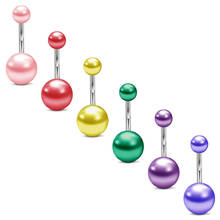 1 Pc 14G Assorted Color Surgical Steel (316L) Navel Belly Button Ring with Faux Pearl Balls Body Jewelry Piercing   10mm 2024 - buy cheap