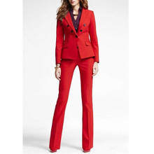 Новый Красный Модный женский брючный костюм из двух частей (пиджак + брюки), женский двубортный повседневный деловой костюм 2024 - купить недорого