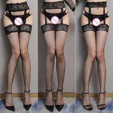Sexy Lingerie Lace Top Thigh High Stocking With Garters Ladies Intimates Fishnet Stockings Set Open Crotch Sexy Garter Pantyhose 2024 - buy cheap