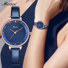 MEIBIN 2020 Fashion Women Leather Casual Watch Luxury Analog Quartz Crystal Wristwatch Fashion Casual Female Wristwatch Luxury 2024 - buy cheap