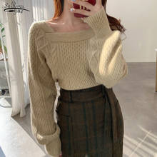 2020 Winter Fashion Twist Solid Loose Slimming Knitted Sweet Women Elegant Square Collar Sweater Pullover Tops Pull Femme 11121 2024 - buy cheap