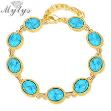 Mytys-pulsera bohemia de Color dorado con piedras azules para mujer y niña, brazalete, joyería de vacaciones, regalo para Festival, B1161 2024 - compra barato