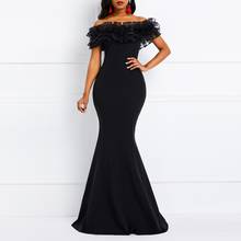 Women 2021 Summer Dress Off-The-Shoulder Ruffles Patchwork Slash Neck Mermaid Party Dinner Elegant Evening Black Maxi Dress 2024 - buy cheap