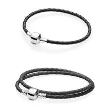 Baofu New Original 925 Sterling Silver Bracelet Black Leather Signature Bracelet, Suitable For Women Beaded DIY Fashion Jewelry 2024 - buy cheap