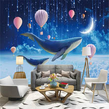 Papel de parede personalizado para quarto de crianças, papel de parede 3d azul fantasia de baleias marinhas, mural de papel de parede para quarto infantil, decoração de casa 2024 - compre barato