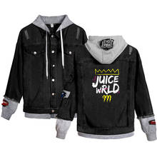 Juice Wrld Denim Jackets Men Fashion Leisure Hooded Denim Coat Streetwear Fake Two Pieces Jacket Hoodie Student Popular Jacket 2024 - купить недорого
