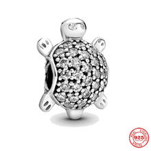 Paylor 925 Silver Turtle Tortoise & Clear Cubic Zirconia Beads fit Original Pandora Bracelets & Bangles DIY Jewelry 2024 - buy cheap