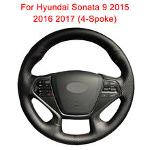 Capa personalizada para volante de carro, para hyundai sonata 9 2015 2016 2017 (4 raios), trança de couro para volante 2024 - compre barato