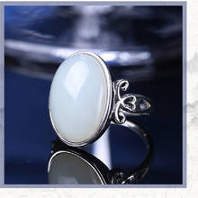Anillo de plata S925 con incrustaciones de Jade blanco, sortija femenina con cara de huevo grande, Jade blanco 2024 - compra barato