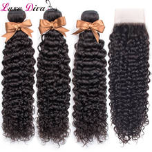 Luxediva Brazilian Afro Kinky Curly Human Hair Bundles With Closure 3 Bundles Natural Color Brazilian Human Curly Remy Hair 2024 - buy cheap