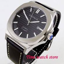 Parnis 44mm MIYOTA mechanical automatic wrist watch men waterproof steel square leather strap black dial luminous sapphire 1209 2024 - buy cheap