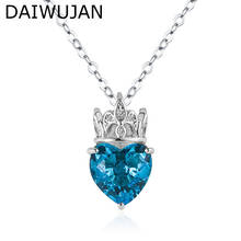 DAIWUJAN-Collares con colgante de corazón de cristal azul rubí rosa para mujer, gargantilla de corona de Color plateado, joyería para el Día de San Valentín 2024 - compra barato