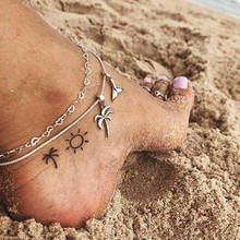 Modyle-tornozeleira de coqueiro feminina, cor prata, tornozeleira feminina, na perna, com corrente, joias para praia 2024 - compre barato