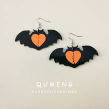 QUMENG-pendientes acrílicos con forma de corazón para mujer y niña, aretes colgantes con diseño de murciélagos, dibujos animados, oscuros, regalos de Navidad y Halloween, nuevos 2024 - compra barato