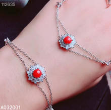 Pulseira feminina de prata esterlina 925, joia sintética natural coral vermelho, pulseira de mão com suporte para teste adorável 2024 - compre barato