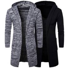 Casual Men Solid Color Long Sleeve Pockets Thick Knitted Cardigan Hooded Coat 2024 - buy cheap