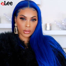 Straight 180 Density Blue Lace Front Wig Lace Front Human Hair Wigs For Black Women Human Hair Pre Plcuked Colored Malaysian Wig 2024 - buy cheap