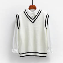 Sweater Vest Women Striped V-Neck Knitted Sweaters Vests Womens Japanese Preppy-Style Sleeveless Loose Casual Lovely Fashion 2024 - buy cheap