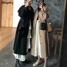 Trench Coat Women Long Style Solid Loose Button Daily Outwear Womens All-match Streetwear Leisure Elegant Chic Retro Fashion New 2024 - buy cheap