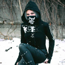 Gothic Punk Dark Hooded Hoodies Women Long Sleeve Skull Print Mask Black Crop Tops 2020 Spring Fashion Short Tops Sweatshirt 2024 - buy cheap