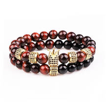 High quality Luxury men bracelet CZ crown charm natural stone  A grade tiger eye onyx women bracelet gift 2024 - buy cheap