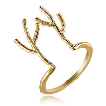 Hf jel bonito minimalista abertura de cobre animal elk antlers anéis de ouro cor elk anéis de casamento para o presente de natal feminino jóias 2024 - compre barato