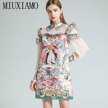 MIUXIMAO 2021 Spring Summer Flower Print Fashion Stand Collar Flared Sleeve Ruffles Slim Mini Dress Vestidos for Women Party 2024 - buy cheap