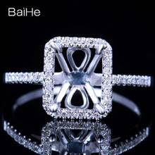 Baihe anel de casamento feminino liso 14k, com almofada certificada em ouro branco, joias finas da moda, elegante e exclusiva, anel de semi-montagem 2024 - compre barato