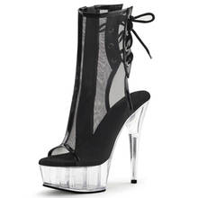 Botas femininas de verão, pretas, de malha fina, sandálias com plataforma transparente, salto alto fino, botas curtas de discoteca para mulheres 2024 - compre barato
