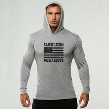 New Autumn Gym Shirt Cotton Fitness Men T-shirt Brand Clothing Sports T shirt Male Flag Print Long Sleeve Hooded Running T Shirt 2024 - buy cheap