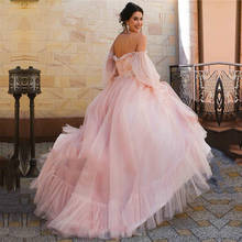 Розовые вечерние платья с пышными рукавами, платья для выпускного вечера с открытыми плечами, платья принцессы с открытой спиной, фатиновые вечерние платья 2020 2024 - купить недорого