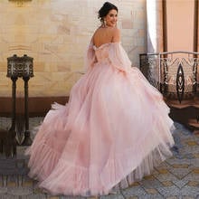 Pink Evening Dresses Sweetheart Puffy Sleeves Prom Dresses Off the Shoulder Princess Backless Tulle Formal Party Gowns 2020 2024 - buy cheap