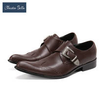 Christia bella britânico couro genuíno entalhes homens sapatos brogue escritório fivela oxford sapatos festa de casamento formal sapatos masculinos marrom 2024 - compre barato