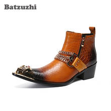 Batzuzhi Genuine Leather Boots Men Italian Type Handmade Men's Boots Pointed Iron Toe Punk Fashion Party Boots Men, US6-US12 2024 - buy cheap