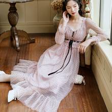 Vestido midi vintage francesa manga comprida gola quadrada elegante escritório vestido feminino primavera 2021 coreano 2024 - compre barato
