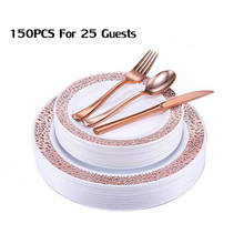 Rose Gold Plastic Plates with Disposable Silverware,Lace Design Wedding Party Plastic Tableware Sets -150pcs 2024 - buy cheap