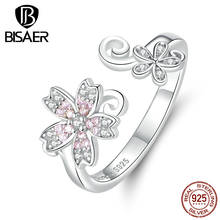 Cerejeira flores anéis bisaer 925 prata esterlina rosa sakura cherry dedo anéis para mulher prata esterlina jóias anel efr086 2024 - compre barato