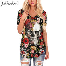 Jackherelook blusas soltas casuais para meninas adolescentes açúcar crânio flor marca design camisas de manga curta topos gótico roupas das senhoras 2024 - compre barato