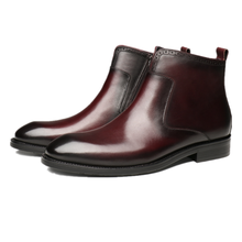 Botas de vestir con cremallera para hombre, botines de piel auténtica, color negro/rojo vino, a la moda 2024 - compra barato