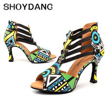 New African Style Latin Dance Shoes Ladies Soft Bottom High-Heeled Ballroom Dance Shoes Fashion Banquet Dance Shoes Cuba With 9 2024 - buy cheap