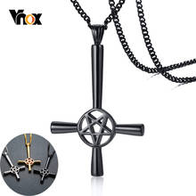 Vnox-Colgante de Cruz Satan para hombre, collar de acero inoxidable sólido, color dorado y negro, joyería religiosa informal 2024 - compra barato