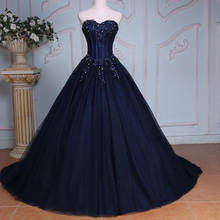 vestidos largos de flores Cheap Navy Blue Lace Beaded Evening Dress 2020 Custom Made Wedding Party Gowns For Women Ball Gown 2024 - buy cheap