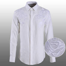 New 100% Linen Mens Shirts Luxury Leopard Embroidery Long Sleeve Men Shirts Plus Size 4xl Fashioin Slim Fit White Man Shirts 2024 - buy cheap