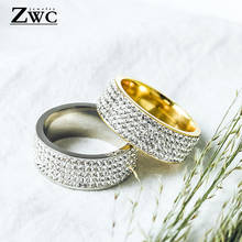 ZWC Fashion Charm 5 Row Clear Crystal Finger Rings for Women Men Wedding Stainless Steel 8mm Width Rhinestone CoupleRing Jewelry 2024 - buy cheap
